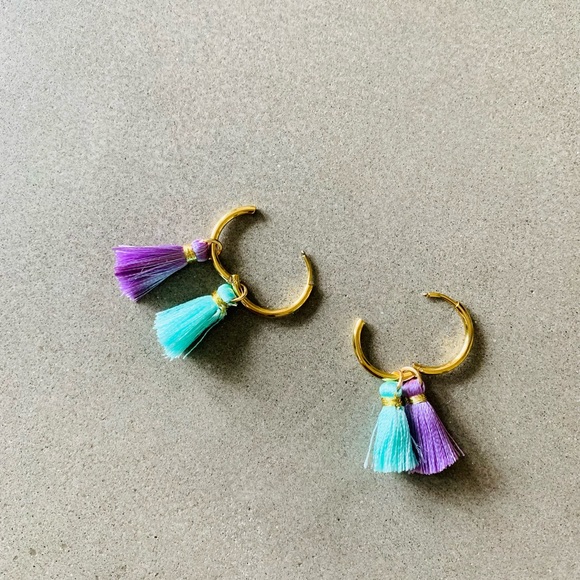 Fringe Tassel Earrings - lavender and mint - Picture 5 of 7